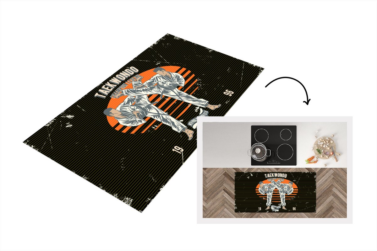 KitchenYeah Keukenloper - Loper keuken - Vintage - Sport - Taekwondo - 120x60 cm - Keukenloper vinyl Multicolor