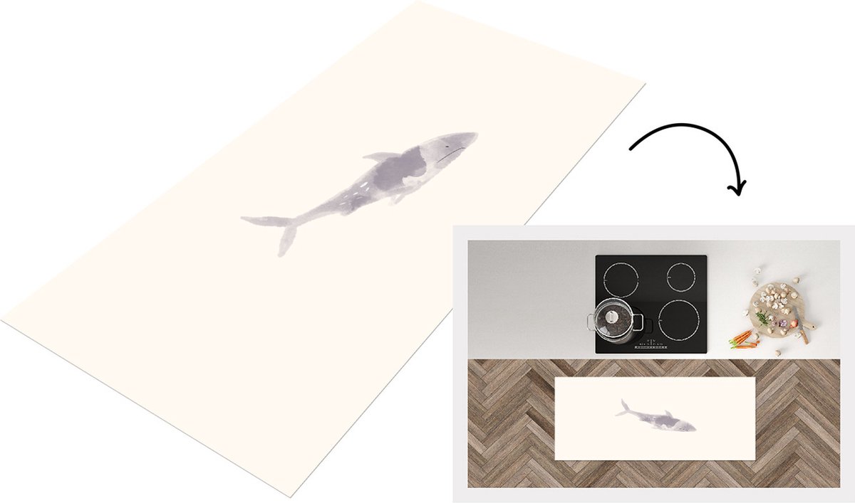 KitchenYeah Keukenloper - Loper keuken - Haai - Roofdieren - Zee - Aquarel - 120x50 cm - Keukenloper vinyl Multicolor