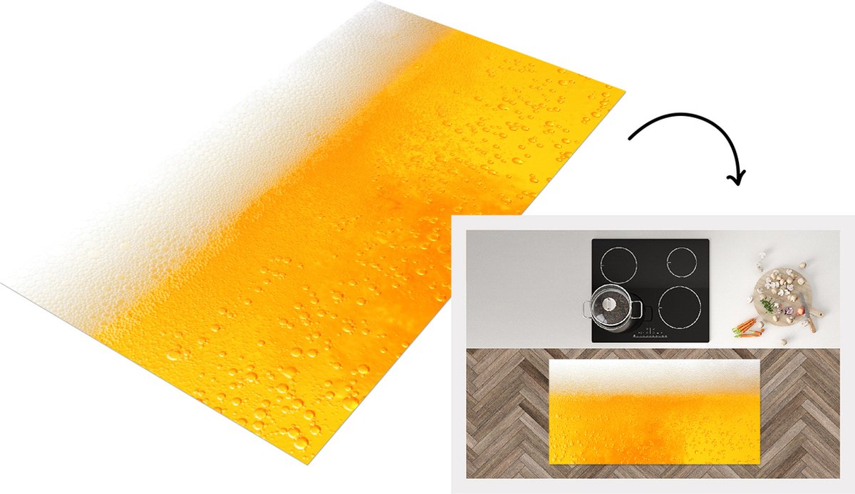 KitchenYeah Keukenloper - Loper keuken - Close up van een goudkleurig biertje - 120x60 cm - Keukenloper vinyl Multicolor