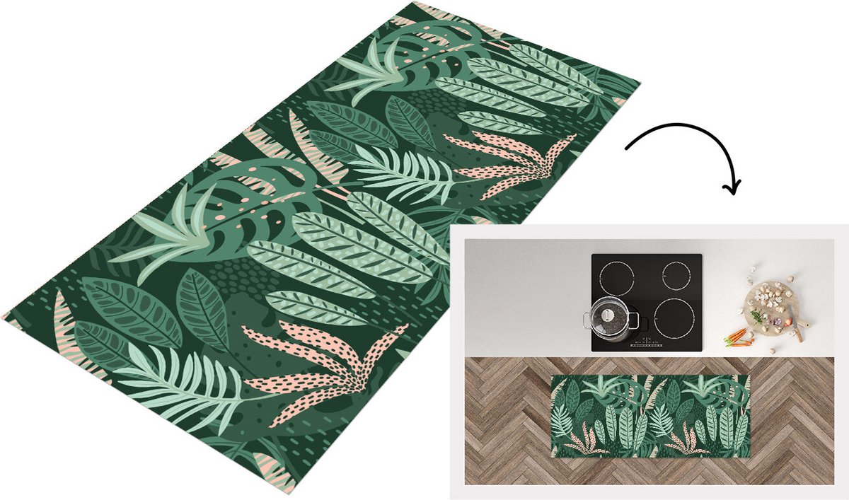 KitchenYeah Keukenloper - Loper keuken - Bladeren - Exotische planten - Patroon - 120x50 cm - Keukenloper vinyl Multicolor