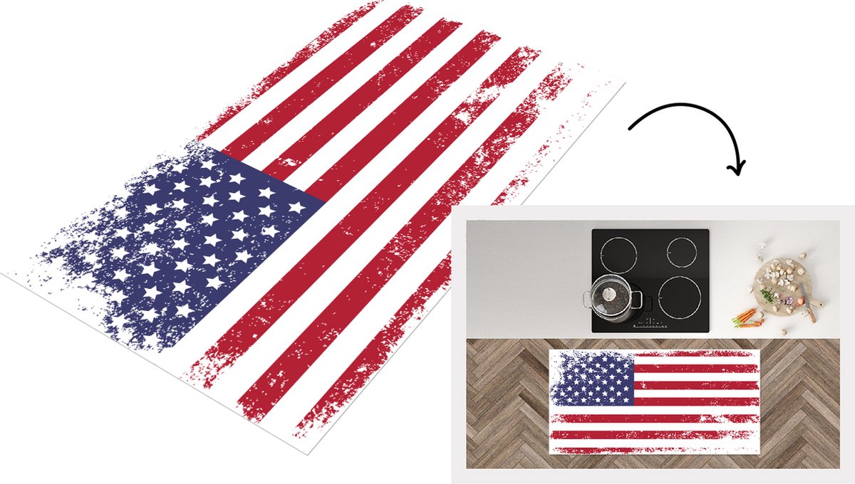 KitchenYeah Keukenloper - Loper keuken - Vlag - Vintage - Amerika - 120x60 cm - Keukenloper vinyl Multicolor