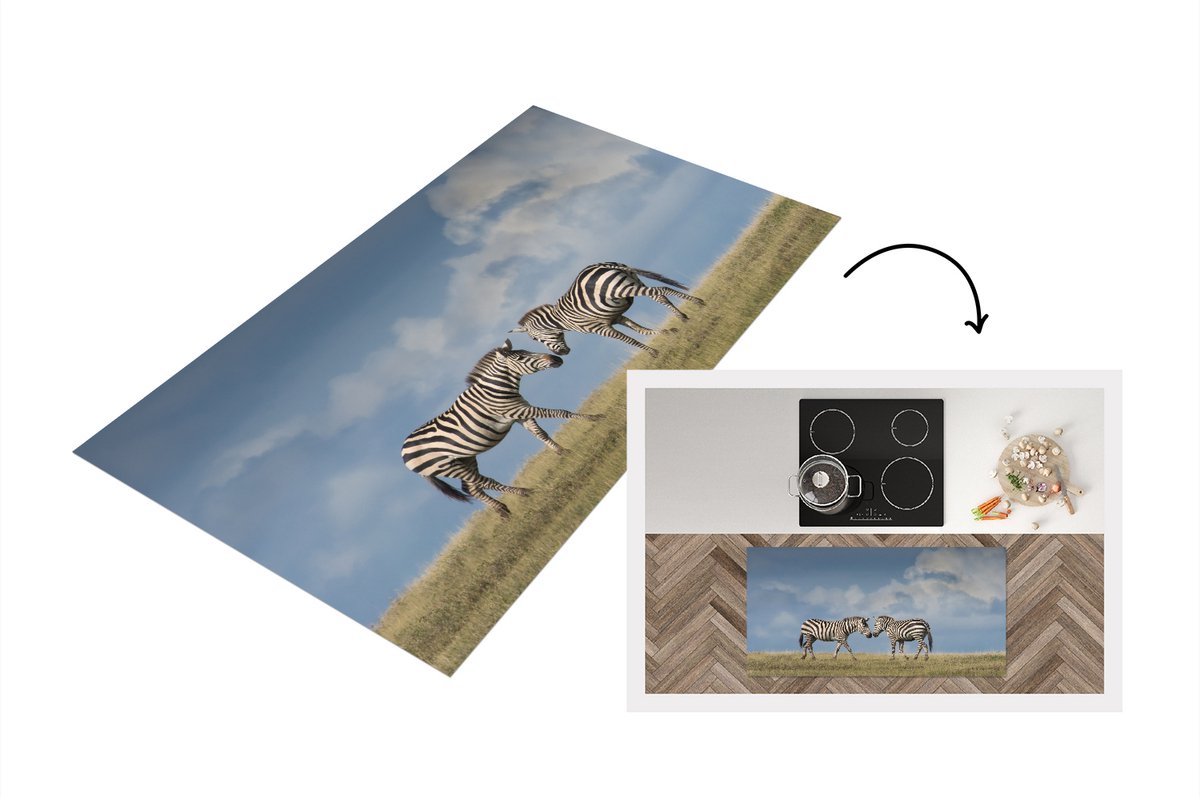 KitchenYeah Keukenloper - Loper keuken - Verliefde zebra's - Keukenloper vinyl multicolor, foto 4