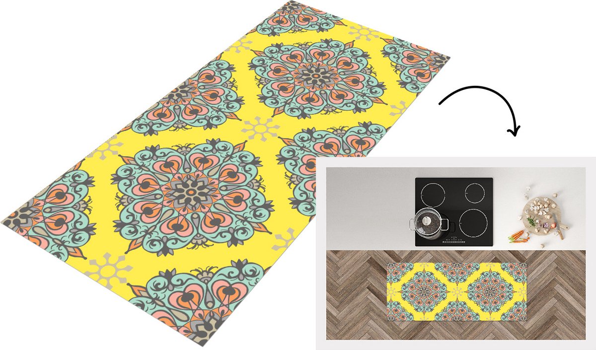 KitchenYeah Keukenloper - Loper keuken - Barok - Abstract - Patronen - Bloemen - 120x50 cm - Keukenloper vinyl Multicolor