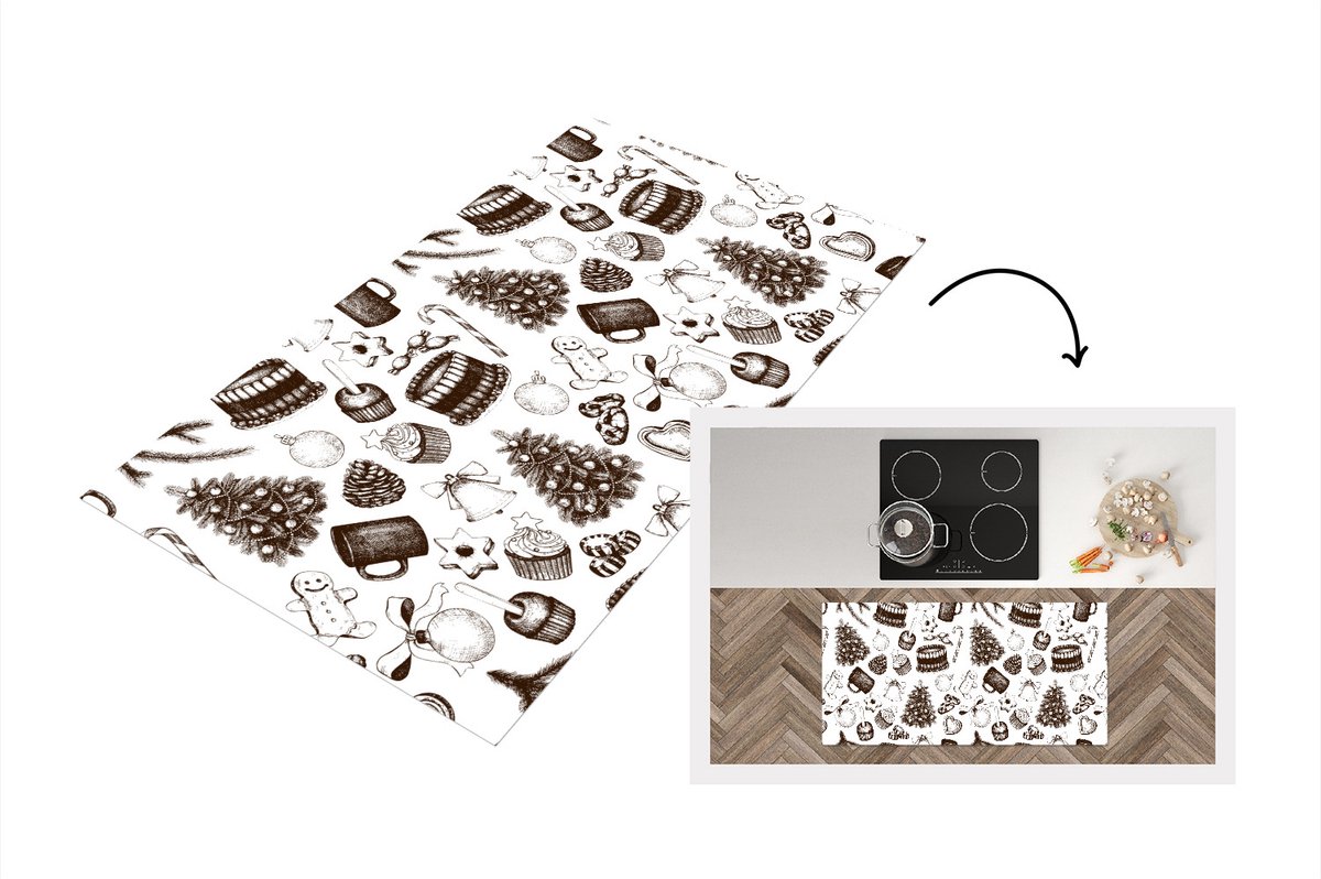 KitchenYeah Keukenloper - Loper keuken - Vintage - Kerst - Patronen - December - 120x60 cm - Keukenloper vinyl Multicolor