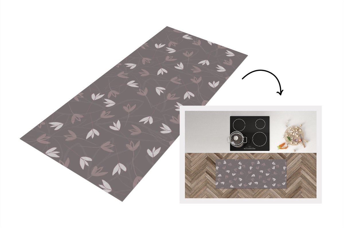 KitchenYeah Keukenloper - Loper keuken - Patronen - Tulpen - Minimalistisch - 120x50 cm - Keukenloper vinyl Multicolor