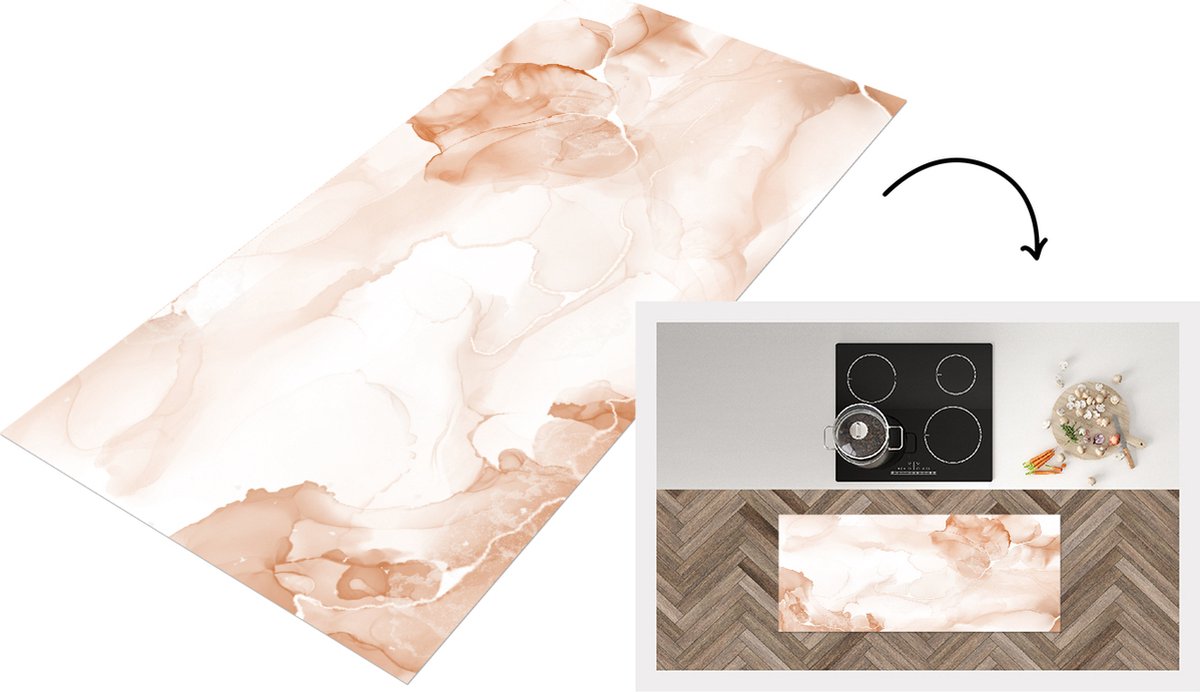KitchenYeah Keukenloper - Loper keuken - Marmer - Bruin - Wolken - 120x50 cm - Keukenloper vinyl Multicolor