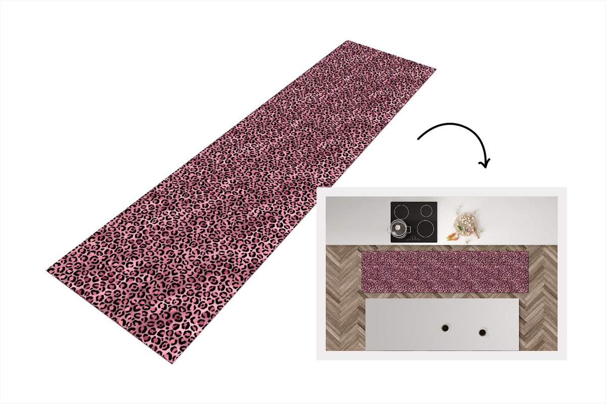 KitchenYeah Keukenloper - Loper keuken - Panter - Roze - Dierenprint - Patronen - 240x60 cm - Keukenloper vinyl Multicolor