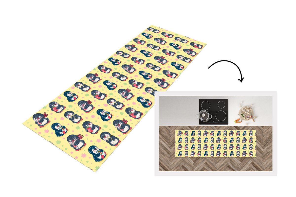 KitchenYeah Keukenloper - Loper keuken - Aardbei - Design - Pinguïn - 180x60 cm - Keukenloper vinyl Multicolor