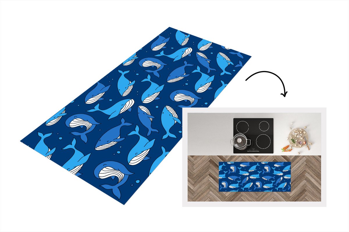 KitchenYeah Keukenloper - Loper keuken - Walvis - Patronen - Dieren - 120x50 cm - Keukenloper vinyl Multicolor