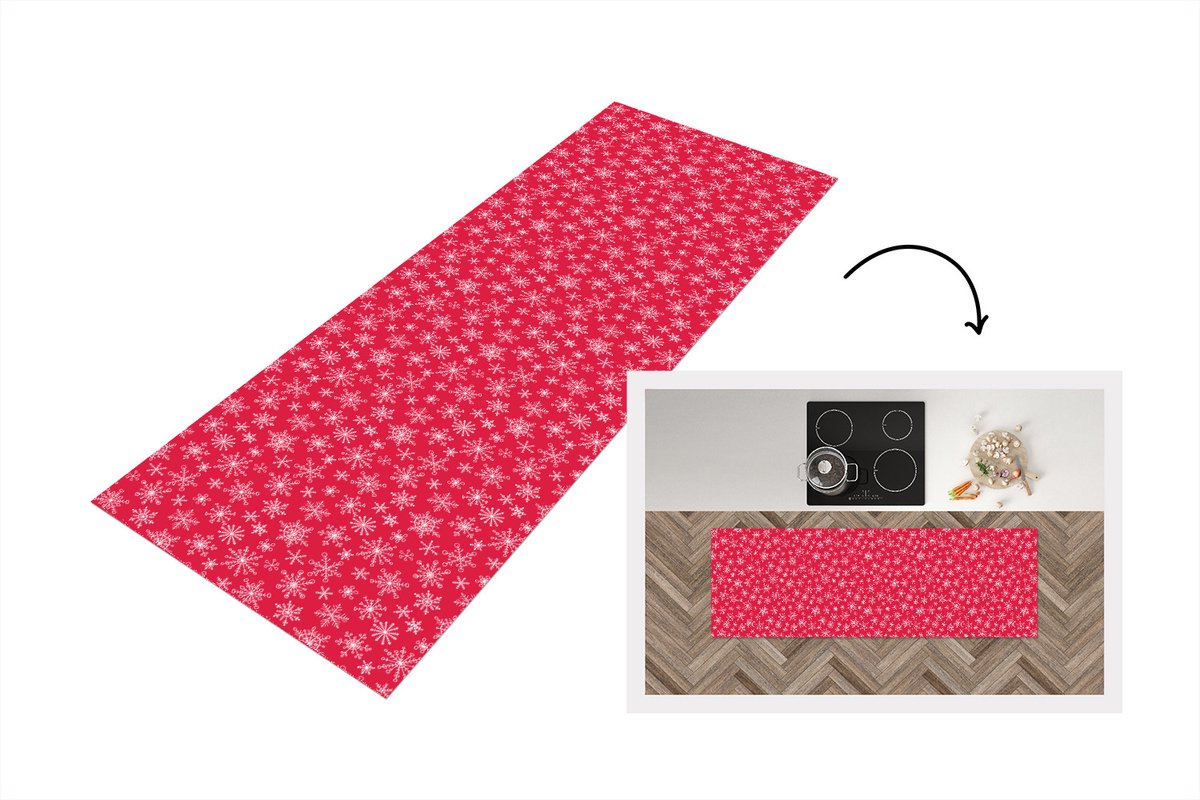 KitchenYeah Keukenloper - Loper keuken - Sneeuwvlok - Rood - Wit - Design - Keukenloper vinyl, foto 6