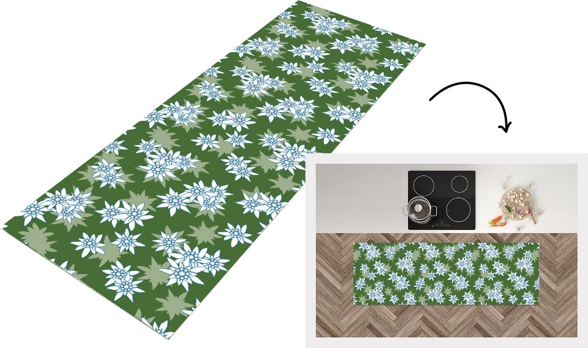 KitchenYeah Keukenloper - Loper keuken - Edelweiss - Groen - Bloemen - Patronen - Keukenloper vinyl, foto 2
