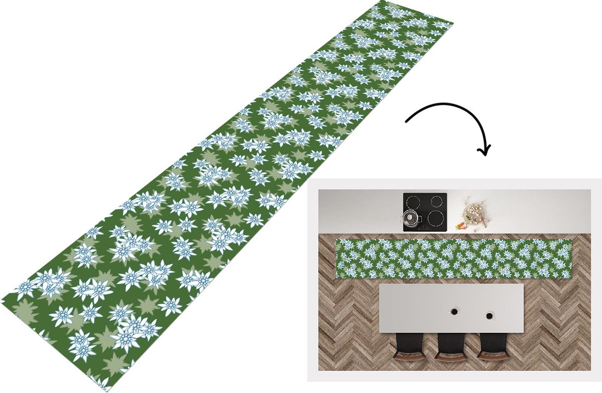KitchenYeah Keukenloper - Loper keuken - Edelweiss - Groen - Bloemen - Patronen - Keukenloper vinyl, foto 7
