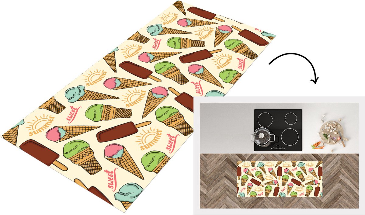 KitchenYeah Keukenloper - Loper keuken - Eten - Patroon - IJs - 120x50 cm - Keukenloper vinyl Multicolor