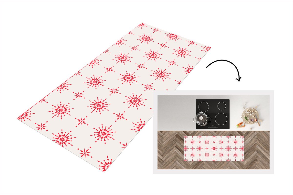 KitchenYeah Keukenloper - Loper keuken - Sterren - Rood - Winter - Kerst - Patronen - 120x50 cm - Keukenloper vinyl Multicolor