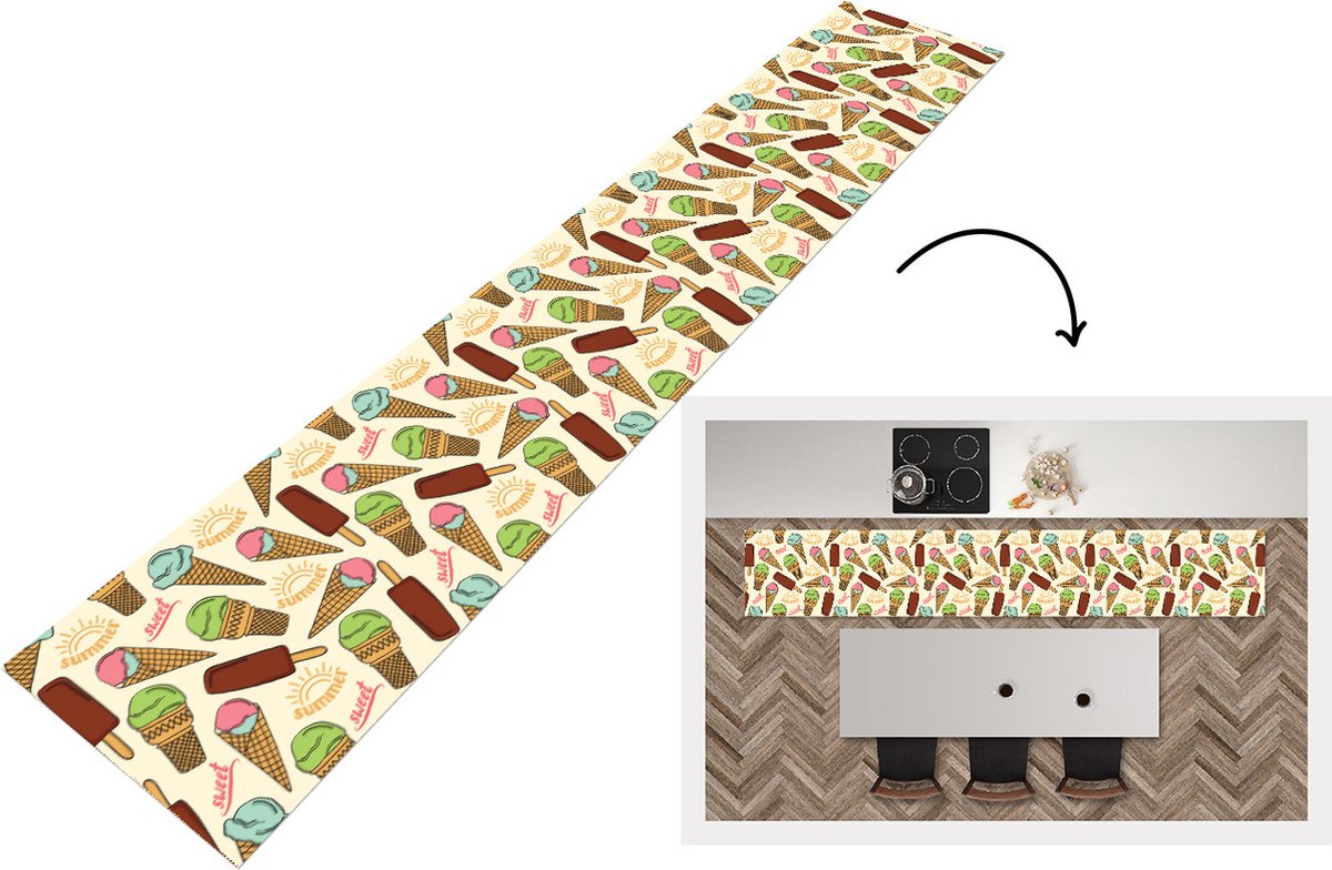 KitchenYeah Keukenloper - Loper keuken - Eten - Patroon - IJs - 300x50 cm - Keukenloper vinyl Multicolor