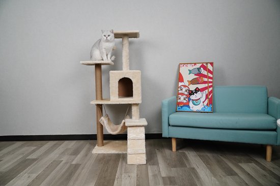 Krabpaal – katten krabpaal - Kattenhuis - 125cm hoog - Beige - Beyo-living