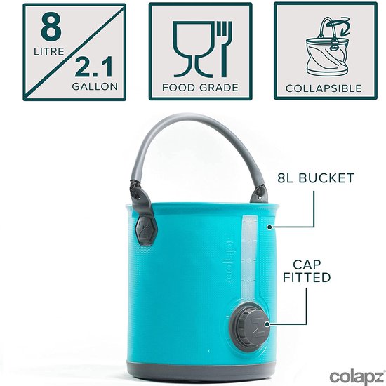 Colapz 2-in-1 Opvouwbare Waterdispenser 8L - Waterkan met Kraantje voor Kamperen - Waterkaraf met Deksel - Jerrycan met Kraantje - Watertank - Limonadetap - Blauw - Kamperen met Caravan en Camper in 2024 van Colapz — afbeelding 4