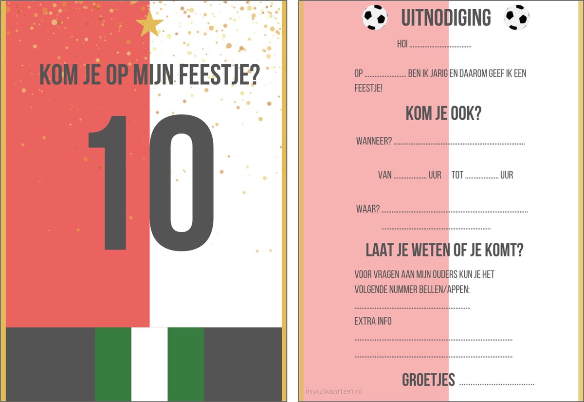 Uitnodiging kinderfeestje | 12 stuks | uitnodigingskaarten | uitnodiging verjaardag | uitnodiging feest | uitnodiging kinderfeestje jongen | uitnodiging kinderfeestje voetbal | uitnodiging feestje