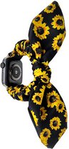 Strap-it Scrunchie band - Geschikt voor Apple Watch bandje - Series 1/2/3/4/5/6/7/8/9/SE - Zonnebloemen - Elastisch haarelastiek bandje van nylon - iWatch bandje voor maat: 38 mm 4