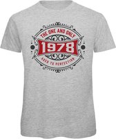 1978 The One And Only | Feest Kado T-Shirt Heren - Dames | Antraciet - Donker Rood | Perfect Verjaardag Cadeau Shirt | Grappige Spreuken - Zinnen - Teksten | Maat 3XL