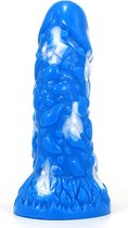 Siliconen - Grote Tweekleurige Dildo met Noppen - 21cm Lang - Met Zuignap - Realistisch - Zacht - Unisex - Blauw / Wit