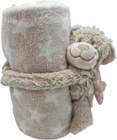 Antonio baby deken met knuffel – baby kraam cadeau – knuffel hond – fleece deken 75 x 101 cm