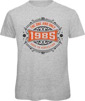 1985 The One And Only | Feest Kado T-Shirt Heren - Dames | Antraciet - Oranje | Perfect Verjaardag Cadeau Shirt | Grappige Spreuken - Zinnen - Teksten | Maat XL