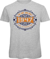1947 The One And Only | Feest Kado T-Shirt Heren - Dames | Donker Blauw - Goud | Perfect Verjaardag Cadeau Shirt | Grappige Spreuken - Zinnen - Teksten | Maat XL