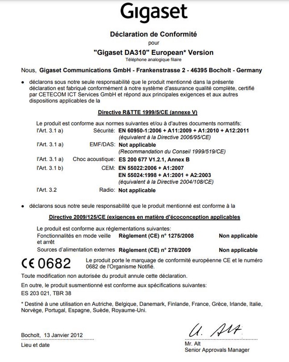 Gigaset Téléphone Analogique sans Afficheur DA310