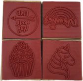 Stempel setje unicorn - Donkergeel / Rood - Hout / Kunststof - Set van 4 - Assorti - Stempelen - DIY - Creatief - Knutselen - Speelgoed