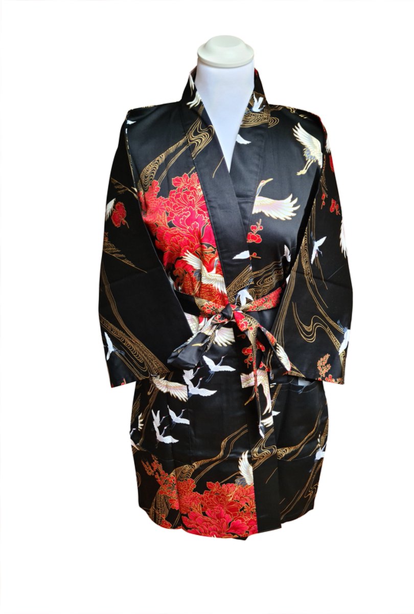 DongDong - Originele Japanse kimono kort - Katoen - Kraanvogel - L