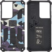 Samsung Galaxy S21 Plus Hoesje - Rugged Extreme Backcover Camouflage met Kickstand - Paars