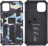 Hoesje Geschikt voor iPhone 11 Pro Hoesje - Rugged Extreme Backcover Camouflage met Kickstand - Paars