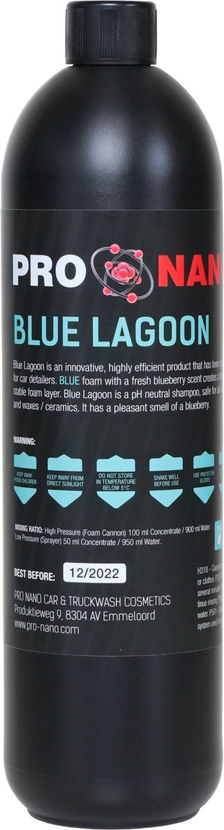 ProNano | Pro Nano Blue Lagoon 5L | Nano Technologie | Concentraat | Blue Lagoon is een innovatief, uiterst efficiënt product dat is ontworpen voor de autodetailers. BLAUW schuim met een frisse bosbessengeur creëert een dikke, stabiele schuimlaag.
