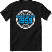 1959 Limited Edition | Feest Kado T-Shirt Heren - Dames | Wit - Blauw | Perfect Verjaardag Cadeau Shirt | Grappige Spreuken - Zinnen - Teksten | Maat S