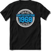 1968 Limited Edition | Feest Kado T-Shirt Heren - Dames | Wit - Blauw | Perfect Verjaardag Cadeau Shirt | Grappige Spreuken - Zinnen - Teksten | Maat L