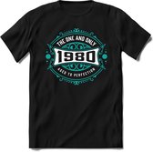 1980 The One And Only | Feest Kado T-Shirt Heren - Dames | Cobalt - Wit | Perfect Verjaardag Cadeau Shirt | Grappige Spreuken - Zinnen - Teksten | Maat XXL