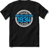 1934 Limited Edition | Feest Kado T-Shirt Heren - Dames | Wit - Blauw | Perfect Verjaardag Cadeau Shirt | Grappige Spreuken - Zinnen - Teksten | Maat XXL