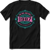 1987 The One And Only | Feest Kado T-Shirt Heren - Dames | Cobalt - Licht Roze | Perfect Verjaardag Cadeau Shirt | Grappige Spreuken - Zinnen - Teksten | Maat M