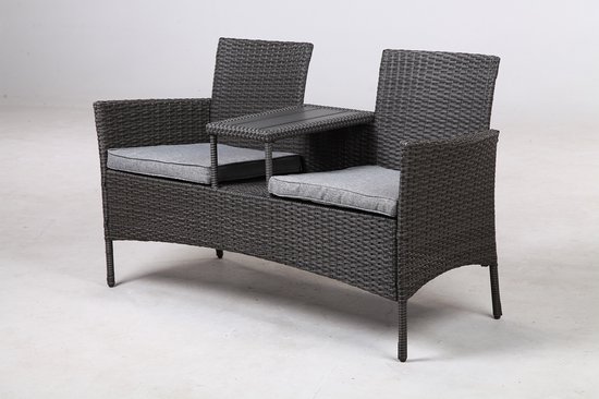 Kynast Polyrattan tuinbank 2 zits bank met tafel en kussens