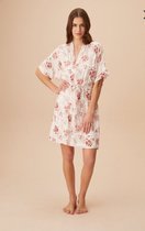 Suwen- Dames Ochtendjas / Kimono Lingerie- Sexy- Nachtkleding Bloemen Print Ecru Maat XL