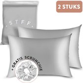 STFF & Co® Satijnen Kussensloop – 2 Stuks – Anti Age Silk – Satijn Haarverzorging – Krullend Haar Producten – Huidverzorging – 60x70 cm – Licht grijs