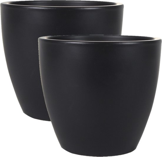 Foto: 2x stuks plantenpot bloempot in een strakke scandinavische look zwart dia 24 cm en hoogte 22 cm glanzend