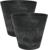 2x stuks plantenpot/bloempot tijdloze natuursteen look Dia 22 cm en Hoogte 20 cm in het Artstone zwart voor binnen/buiten