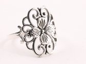 Fijne opengewerkte zilveren ring met bloem - maat 19