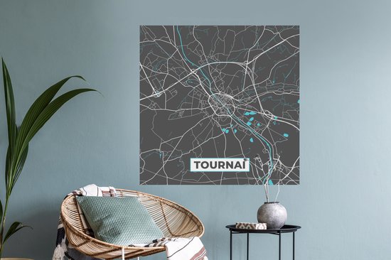 Stickers muraux - Plan de la ville - Grijs - Carte - Tournai - België - Carte - 100x100 cm - Feuille adhésive XXL
