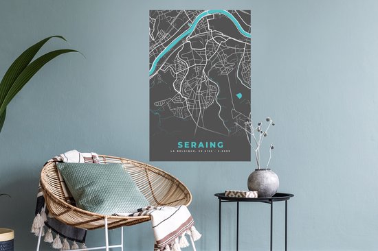 Stickers muraux - Plan de la ville - Grijs - Carte - Seraing - België - Carte - 40x60 cm - Feuille adhésive