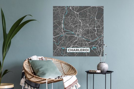 Stickers muraux - Plan de la ville - Grijs - Carte - Charleroi - België - Carte - 80x80 cm - Film adhésif