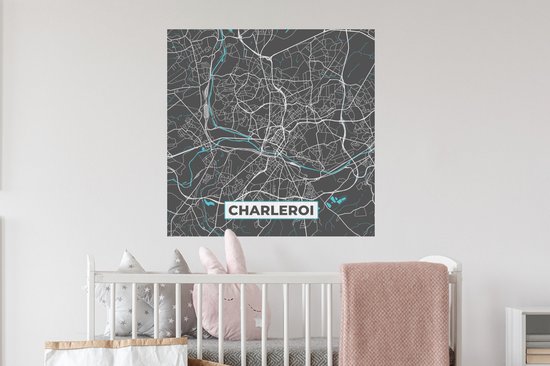 Stickers muraux - Plan de la ville - Grijs - Carte - Charleroi - België - Carte - 80x80 cm - Film adhésif