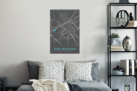 Muurstickers - Sticker Folie - België – Sint Niklaas – Stadskaart – Kaart – Blauw – Plattegrond - 40x60 cm - Plakfolie - Muurstickers Kinderkamer - Zelfklevend Behang - Zelfklevend behangpapier - Stickerfolie